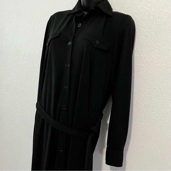 Y2K Maxi Shirt Dress Andrea Jovine Black long Sleeve Button Up Stretch Relaxed S - Picture 10 of 16